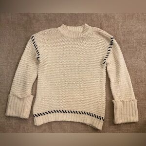 ♣️🌟 Topshop Wool Blend Cozy Chunky Sweater Cream w Black Trim S Oversized